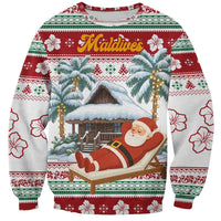 Maldives Christmas Sweatshirt with Santa Claus Hammock Palm Trees and Tropical - Wonder Print Shop