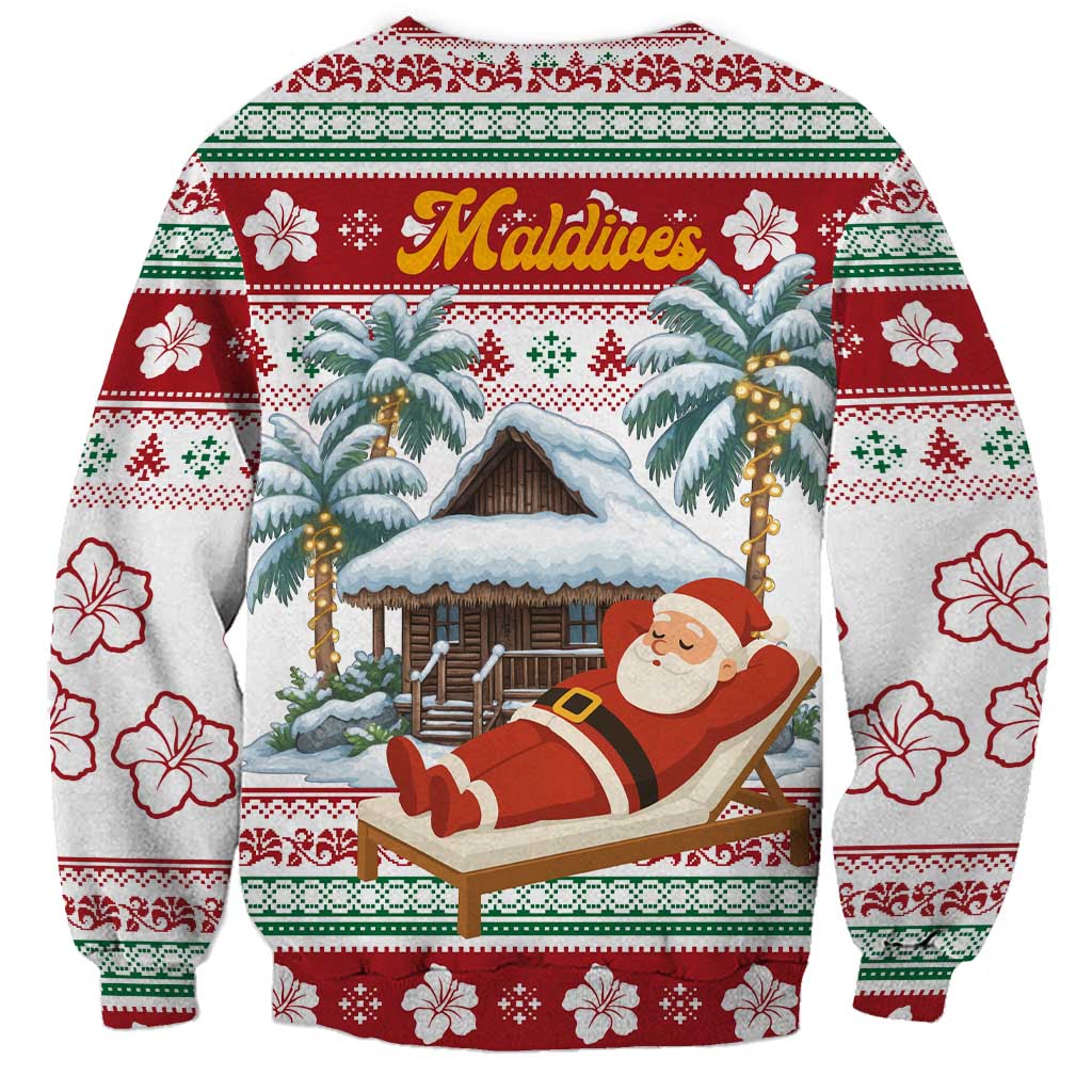 Maldives Christmas Sweatshirt with Santa Claus Hammock Palm Trees and Tropical - Wonder Print Shop