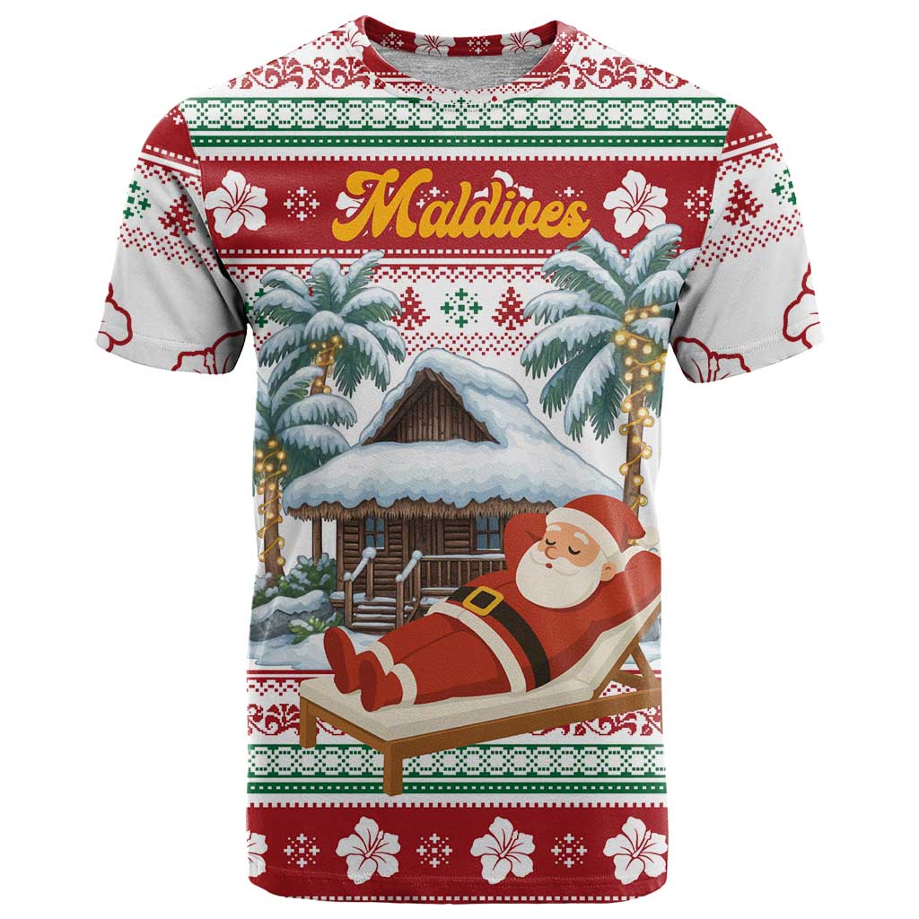 Maldives Christmas T Shirt with Santa Claus Hammock Palm Trees and Tropical - Wonder Print Shop