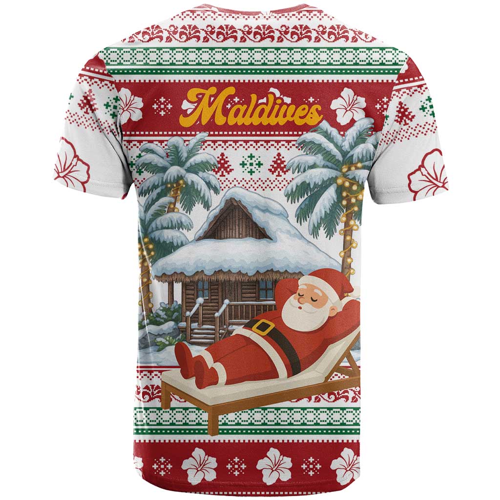 Maldives Christmas T Shirt with Santa Claus Hammock Palm Trees and Tropical - Wonder Print Shop