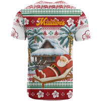 Maldives Christmas T Shirt with Santa Claus Hammock Palm Trees and Tropical - Wonder Print Shop
