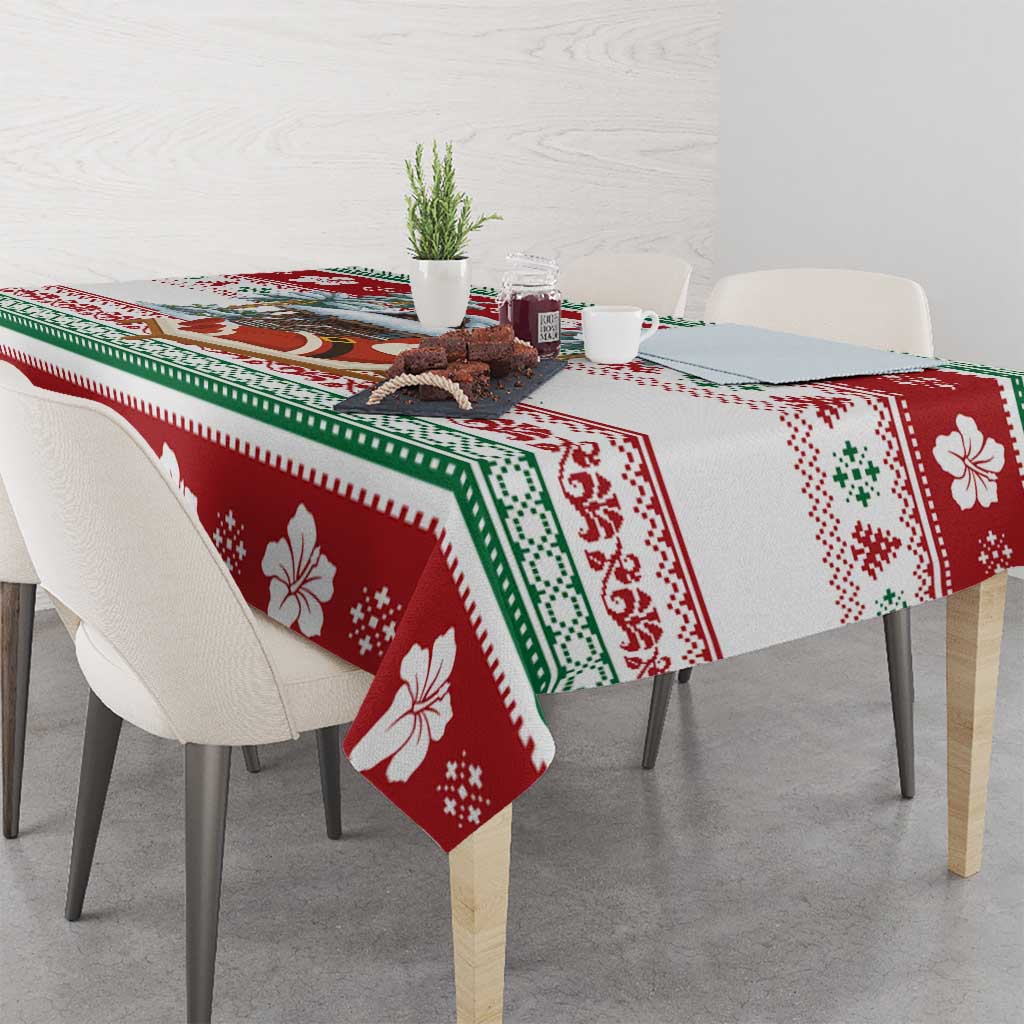 Maldives Christmas Tablecloth with Santa Claus Hammock Palm Trees and Tropical - Wonder Print Shop