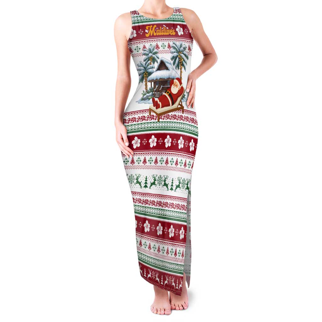 Maldives Christmas Tank Maxi Dress with Santa Claus Hammock Palm Trees and Tropical - Wonder Print Shop