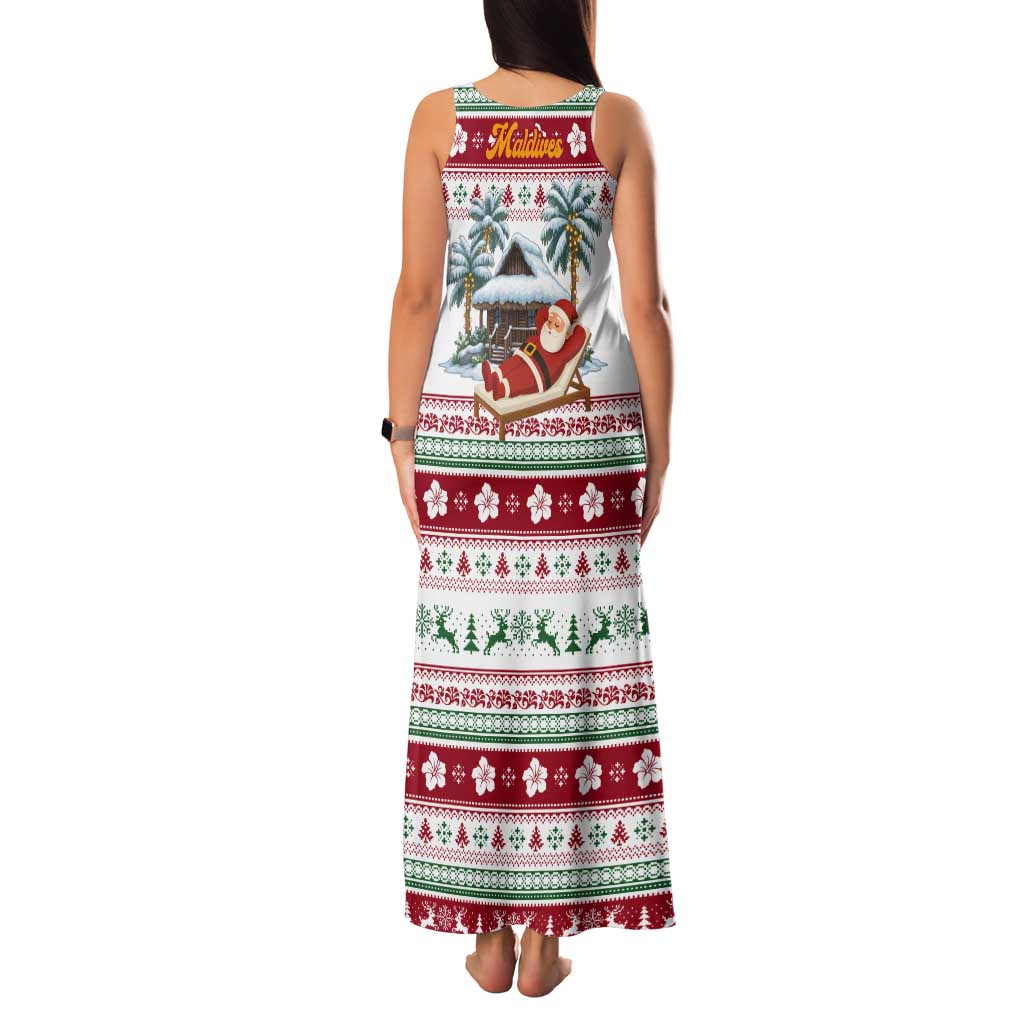 Maldives Christmas Tank Maxi Dress with Santa Claus Hammock Palm Trees and Tropical - Wonder Print Shop