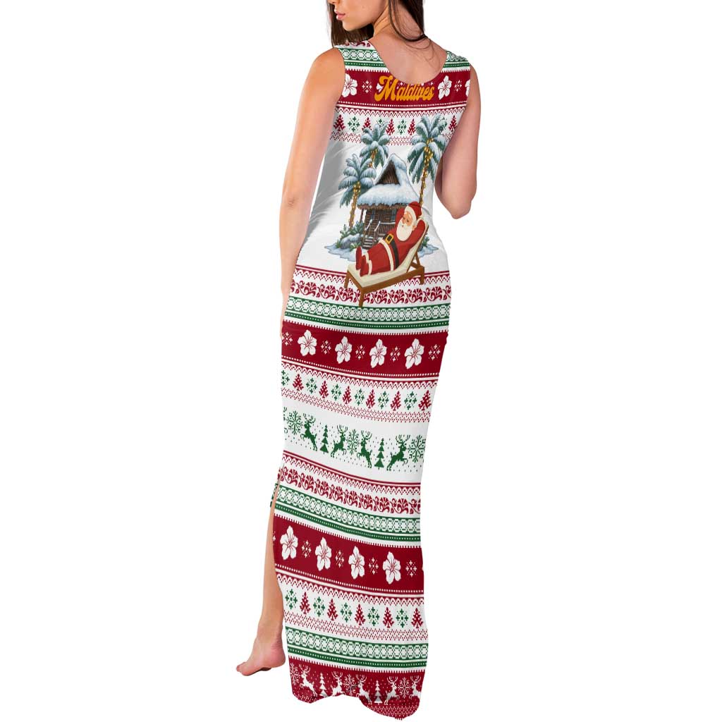 Maldives Christmas Tank Maxi Dress with Santa Claus Hammock Palm Trees and Tropical - Wonder Print Shop