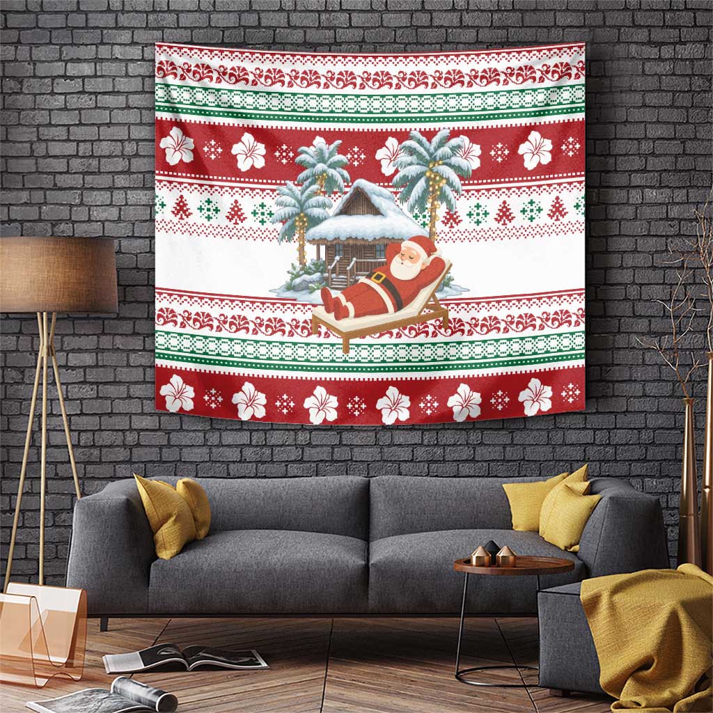 Maldives Christmas Tapestry with Santa Claus Hammock Palm Trees and Tropical - Wonder Print Shop