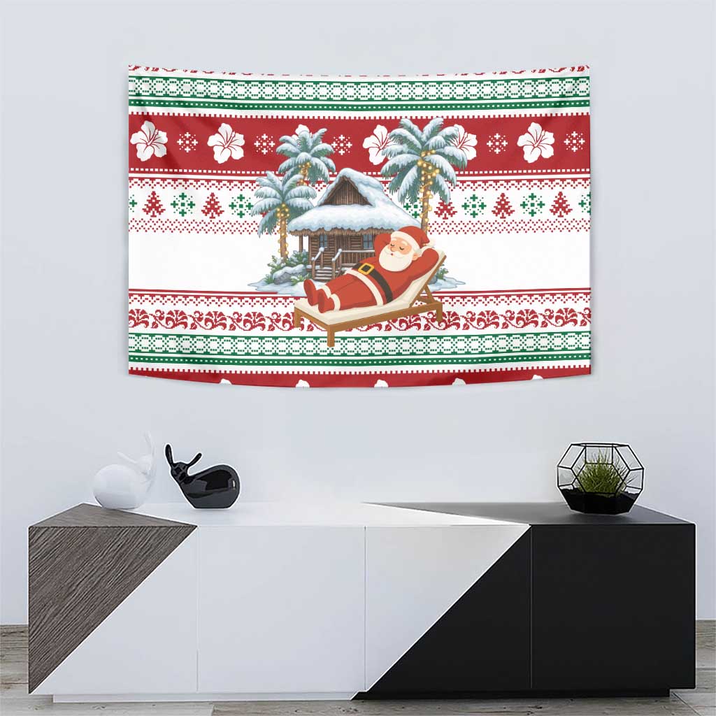 Maldives Christmas Tapestry with Santa Claus Hammock Palm Trees and Tropical - Wonder Print Shop