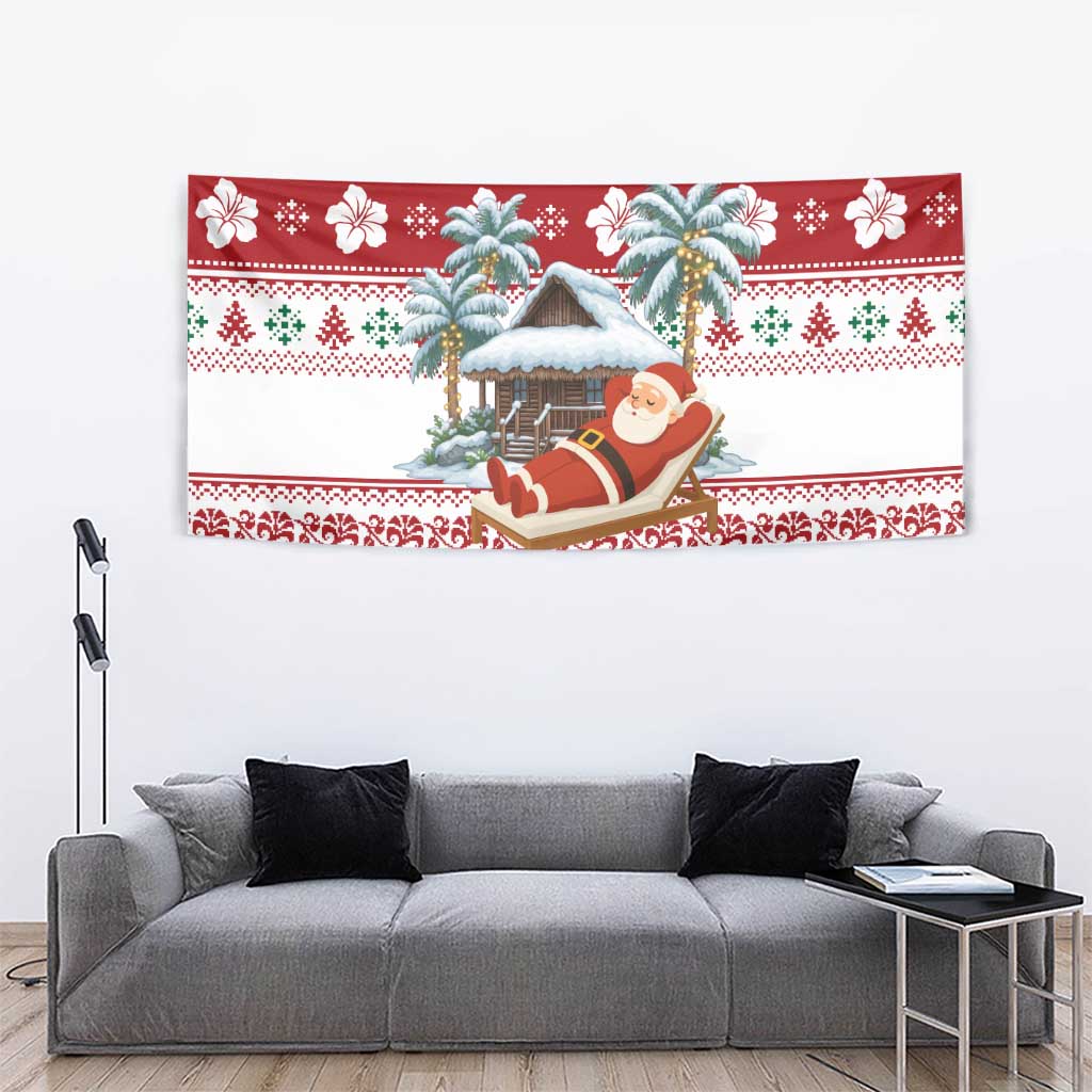 Maldives Christmas Tapestry with Santa Claus Hammock Palm Trees and Tropical - Wonder Print Shop