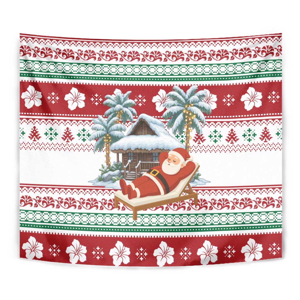 Maldives Christmas Tapestry with Santa Claus Hammock Palm Trees and Tropical - Wonder Print Shop