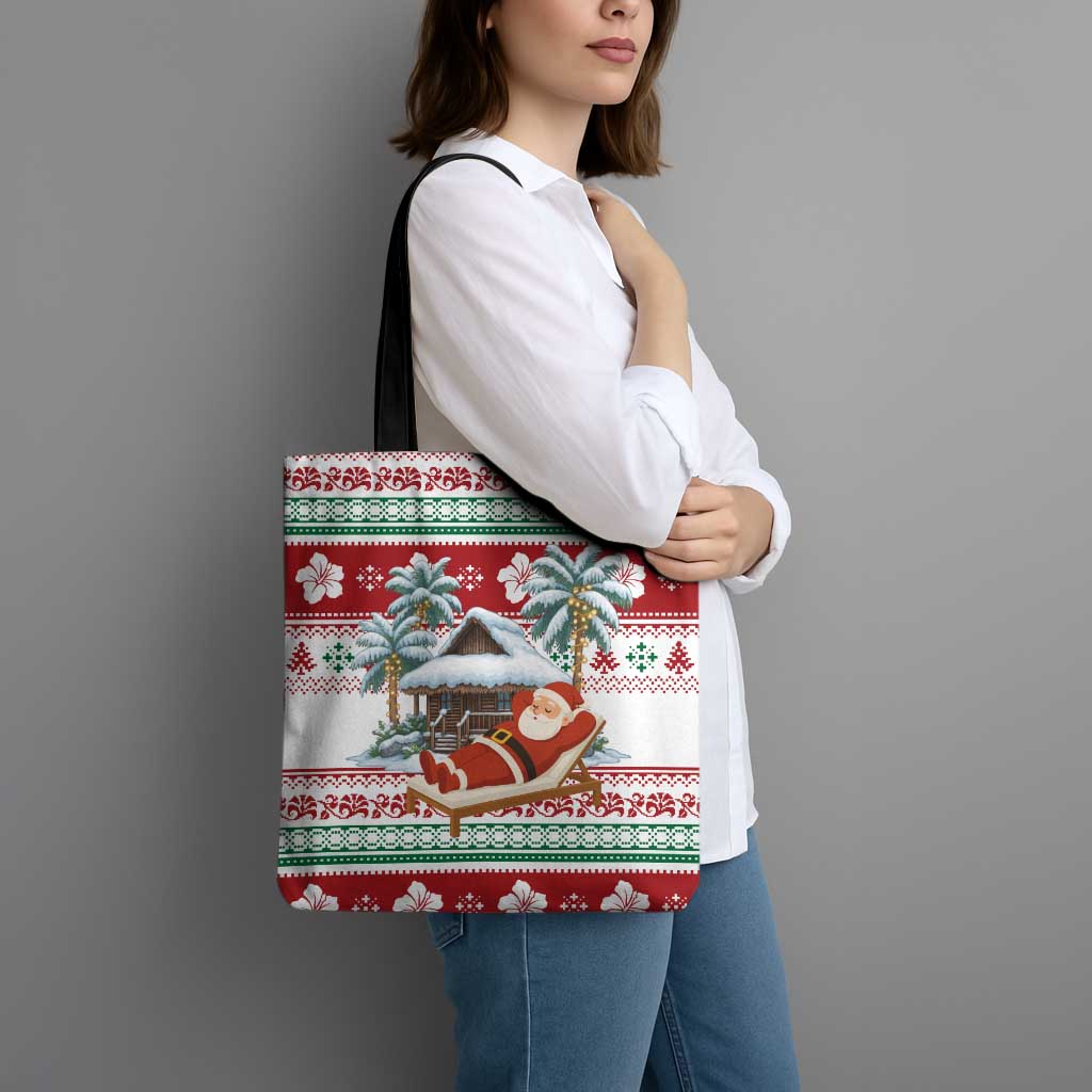Maldives Christmas Tote Bag with Santa Claus Hammock Palm Trees and Tropical - Wonder Print Shop