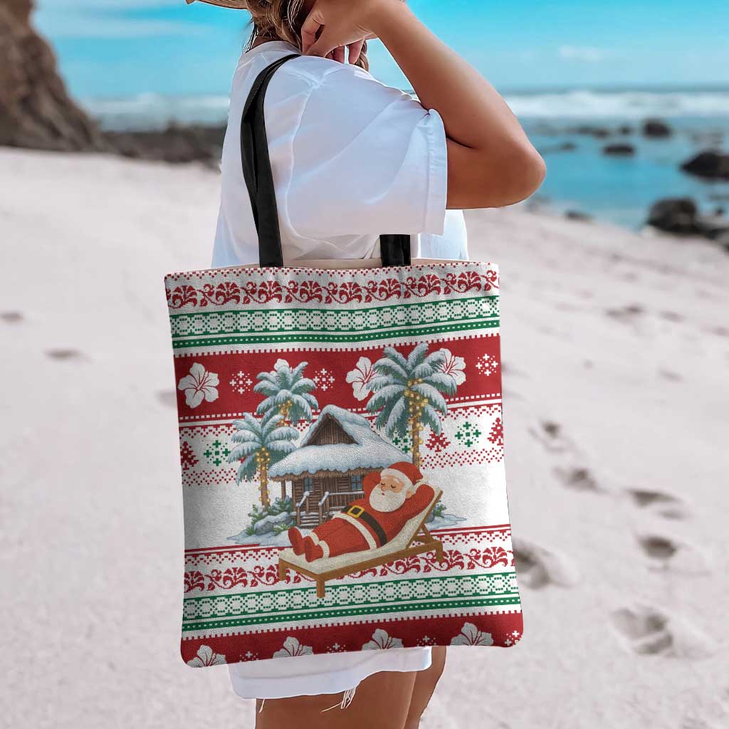 Maldives Christmas Tote Bag with Santa Claus Hammock Palm Trees and Tropical - Wonder Print Shop