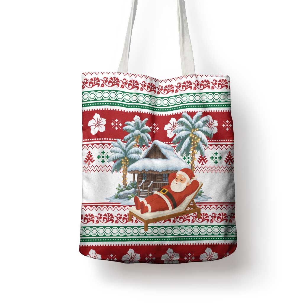 Maldives Christmas Tote Bag with Santa Claus Hammock Palm Trees and Tropical - Wonder Print Shop
