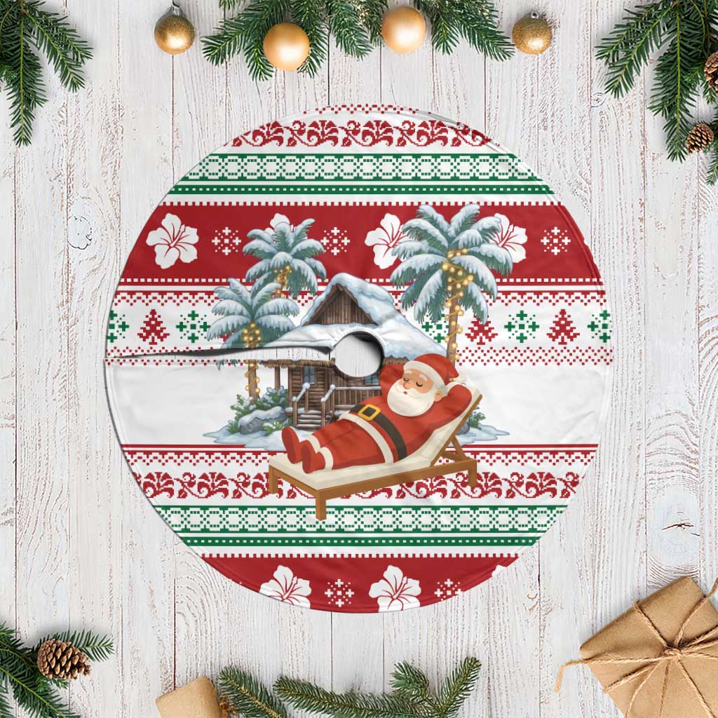 Maldives Christmas Tree Skirt with Santa Claus Hammock Palm Trees and Tropical - Wonder Print Shop
