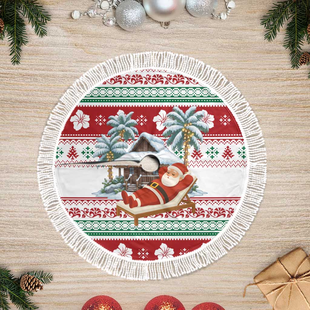 Maldives Christmas Tree Skirt with Santa Claus Hammock Palm Trees and Tropical - Wonder Print Shop