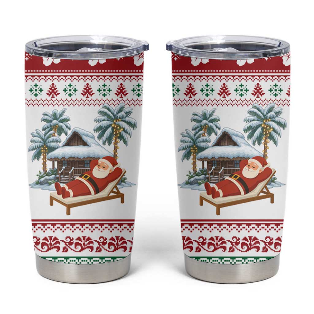 Maldives Christmas Tumbler Cup with Santa Claus Hammock Palm Trees and Tropical - Wonder Print Shop
