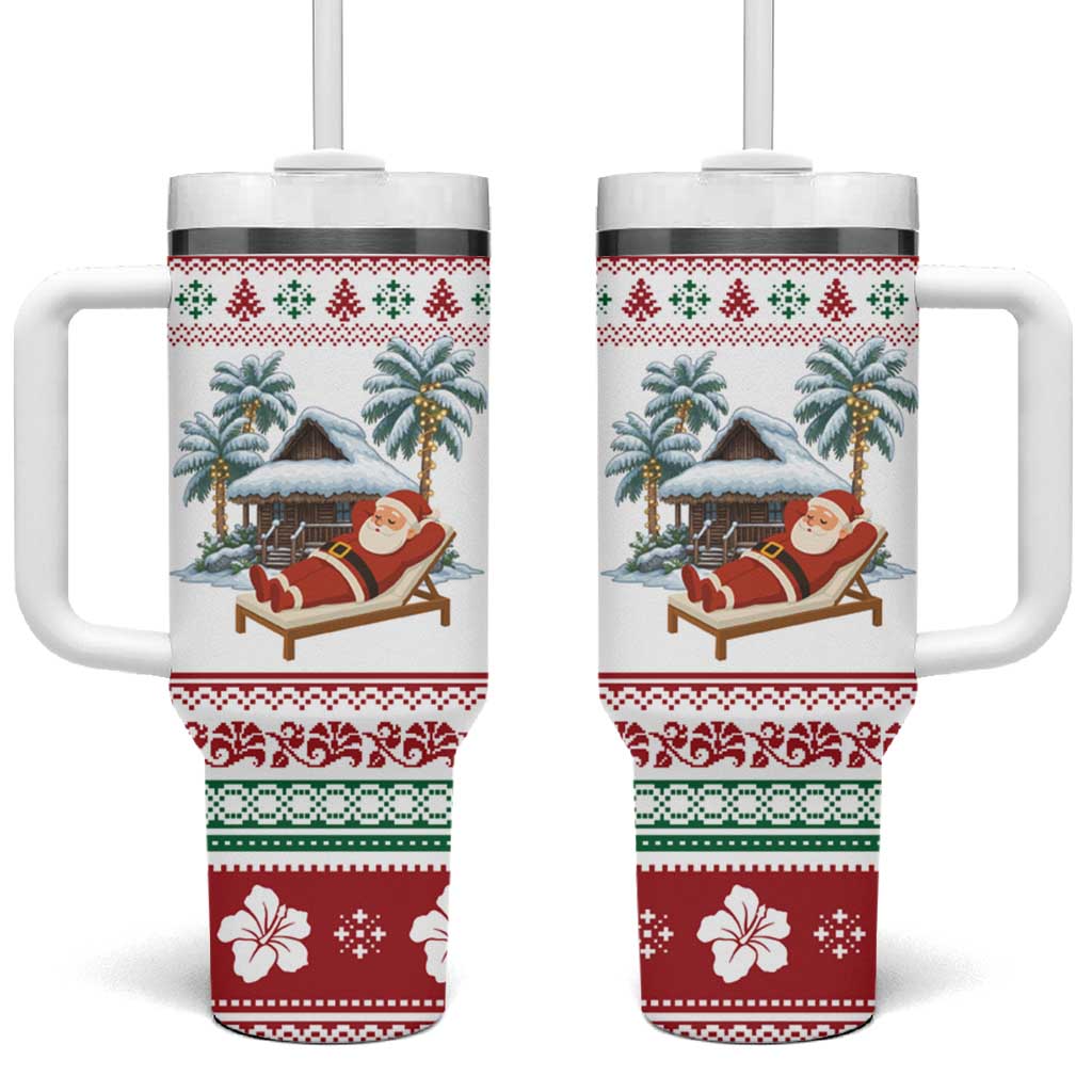 Maldives Christmas Tumbler With Handle with Santa Claus Hammock Palm Trees and Tropical - Wonder Print Shop