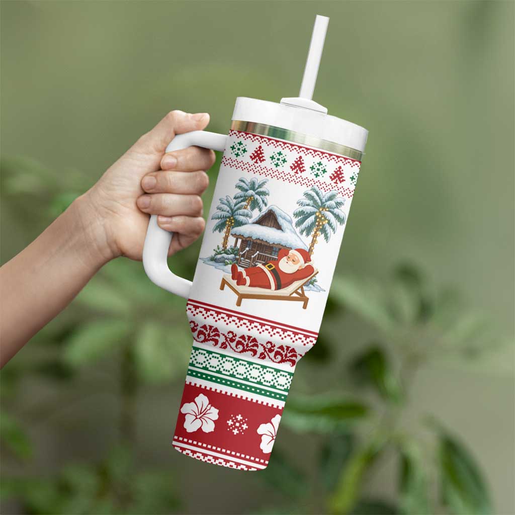 Maldives Christmas Tumbler With Handle with Santa Claus Hammock Palm Trees and Tropical - Wonder Print Shop