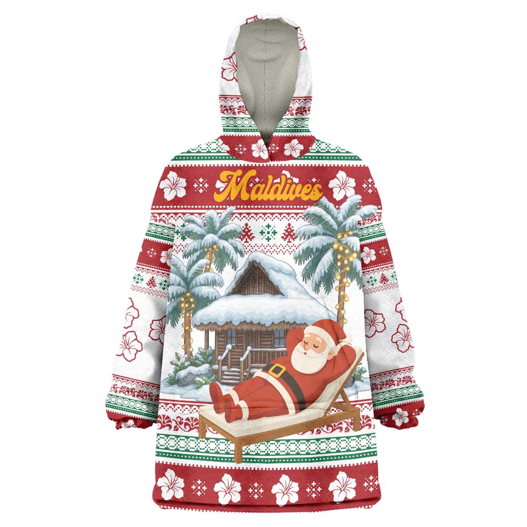 Maldives Christmas Wearable Blanket Hoodie with Santa Claus Hammock Palm Trees and Tropical - Wonder Print Shop