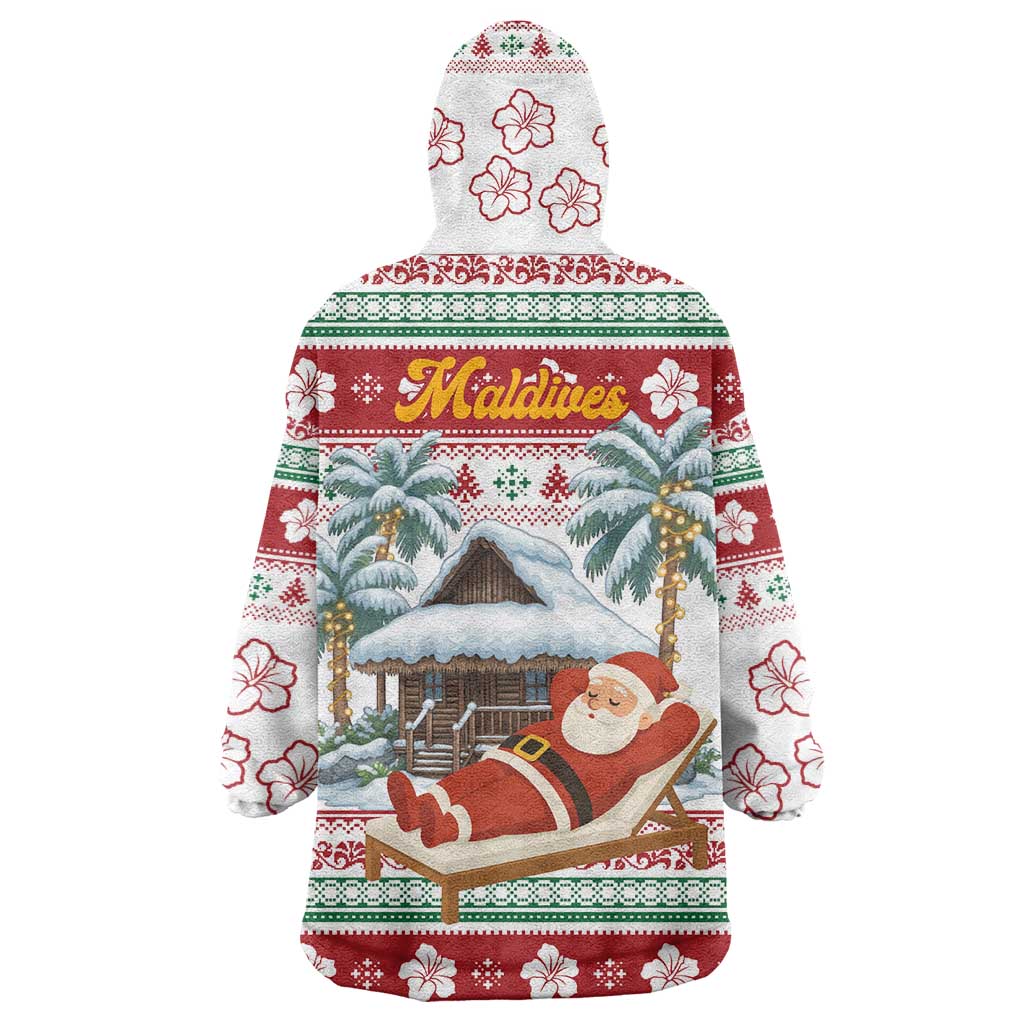 Maldives Christmas Wearable Blanket Hoodie with Santa Claus Hammock Palm Trees and Tropical - Wonder Print Shop