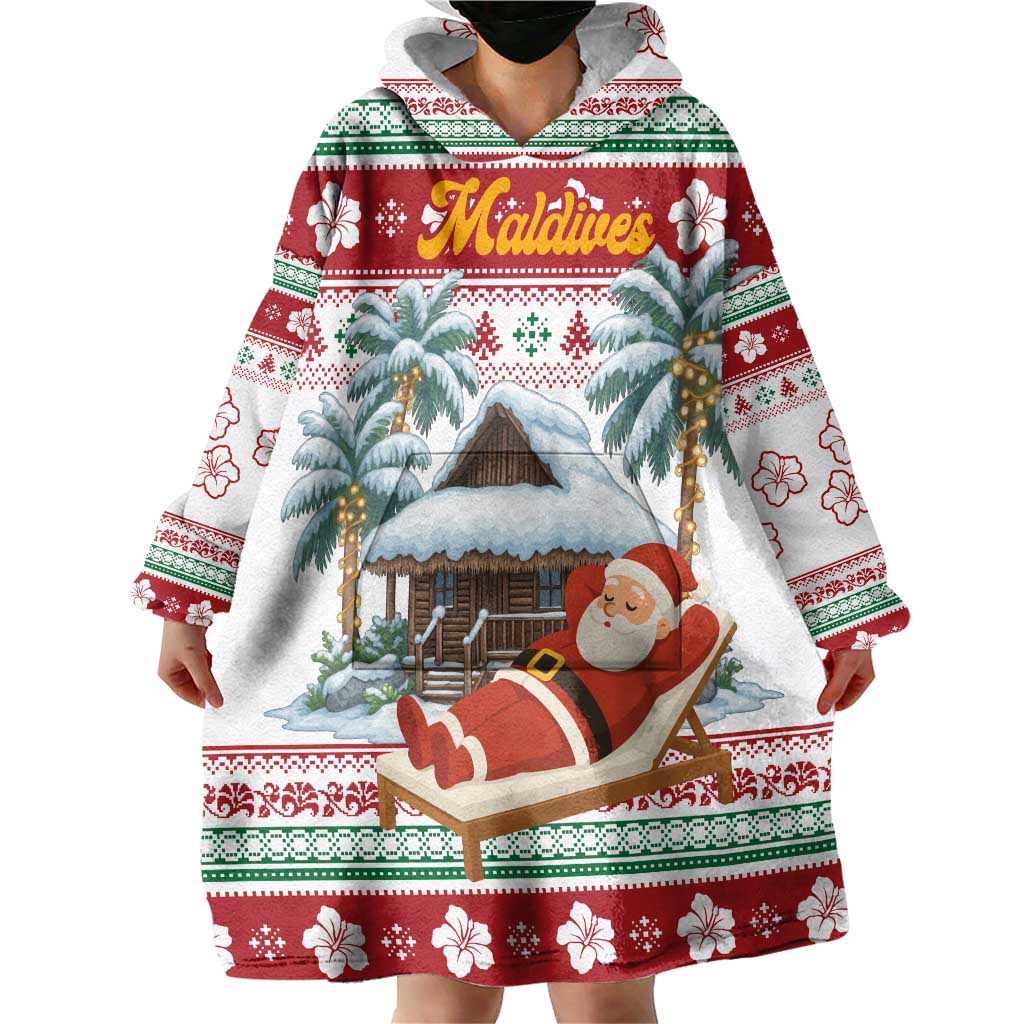 Maldives Christmas Wearable Blanket Hoodie with Santa Claus Hammock Palm Trees and Tropical - Wonder Print Shop