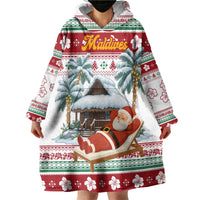 Maldives Christmas Wearable Blanket Hoodie with Santa Claus Hammock Palm Trees and Tropical - Wonder Print Shop