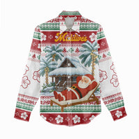 Maldives Christmas Women Casual Shirt with Santa Claus Hammock Palm Trees and Tropical - Wonder Print Shop