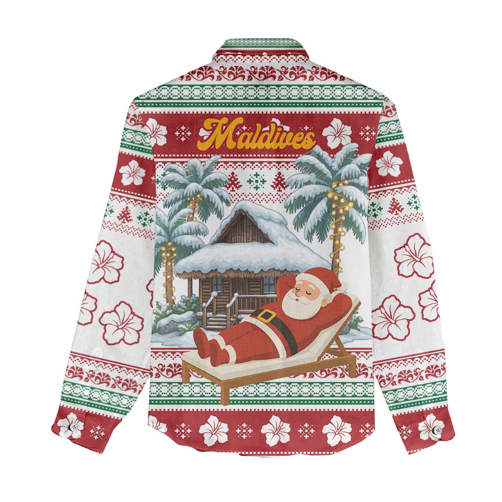 Maldives Christmas Women Casual Shirt with Santa Claus Hammock Palm Trees and Tropical - Wonder Print Shop