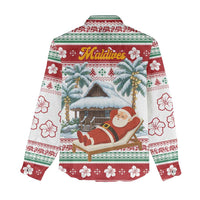 Maldives Christmas Women Casual Shirt with Santa Claus Hammock Palm Trees and Tropical - Wonder Print Shop