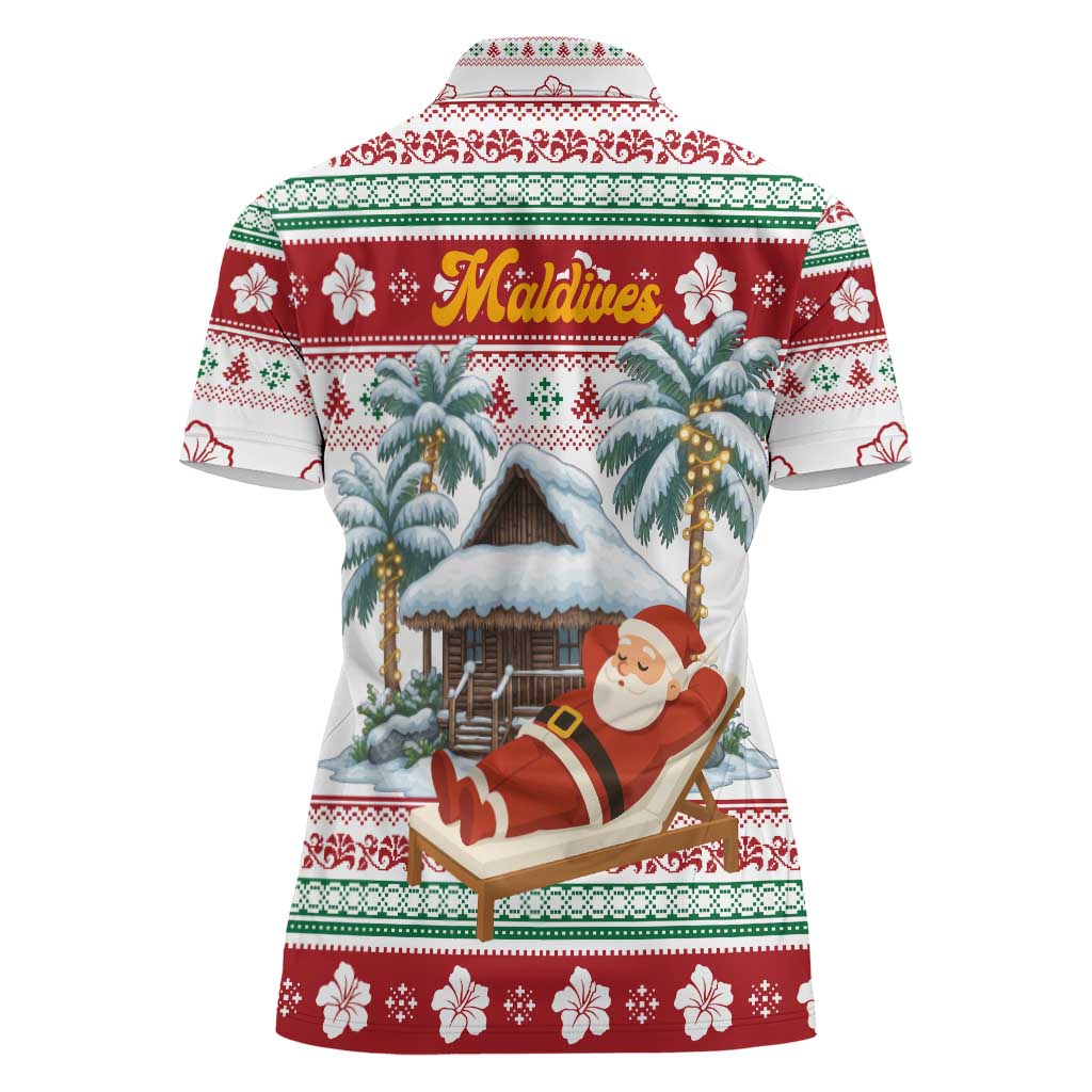 Maldives Christmas Women Polo Shirt with Santa Claus Hammock Palm Trees and Tropical - Wonder Print Shop
