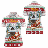 Maldives Christmas Women Polo Shirt with Santa Claus Hammock Palm Trees and Tropical - Wonder Print Shop