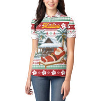 Maldives Christmas Women Polo Shirt with Santa Claus Hammock Palm Trees and Tropical - Wonder Print Shop
