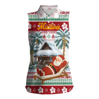 Maldives Christmas Women Sleeveless Polo Shirt with Santa Claus Hammock Palm Trees and Tropical - Wonder Print Shop