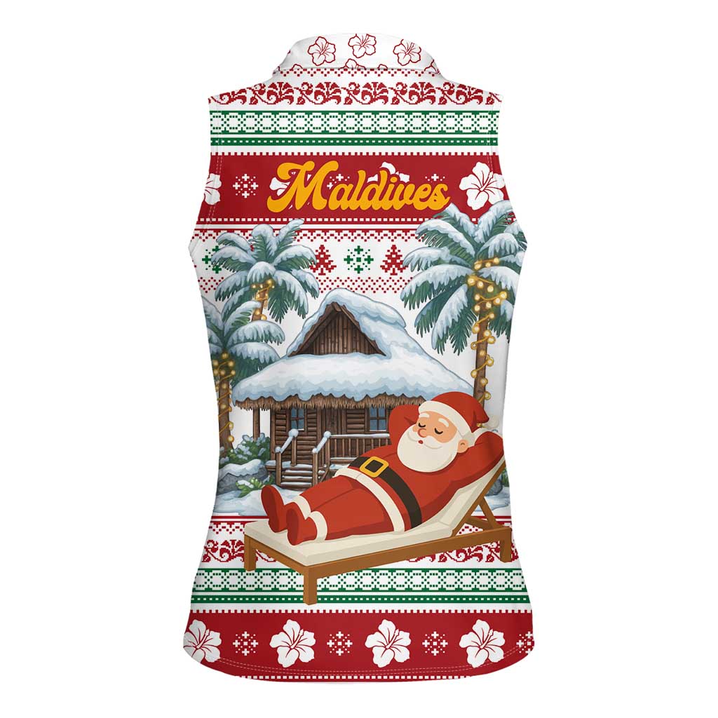 Maldives Christmas Women Sleeveless Polo Shirt with Santa Claus Hammock Palm Trees and Tropical - Wonder Print Shop