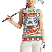 Maldives Christmas Women Sleeveless Polo Shirt with Santa Claus Hammock Palm Trees and Tropical - Wonder Print Shop