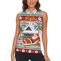 Maldives Christmas Women Sleeveless Polo Shirt with Santa Claus Hammock Palm Trees and Tropical - Wonder Print Shop