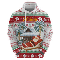 Maldives Christmas Zip Hoodie with Santa Claus Hammock Palm Trees and Tropical - Wonder Print Shop