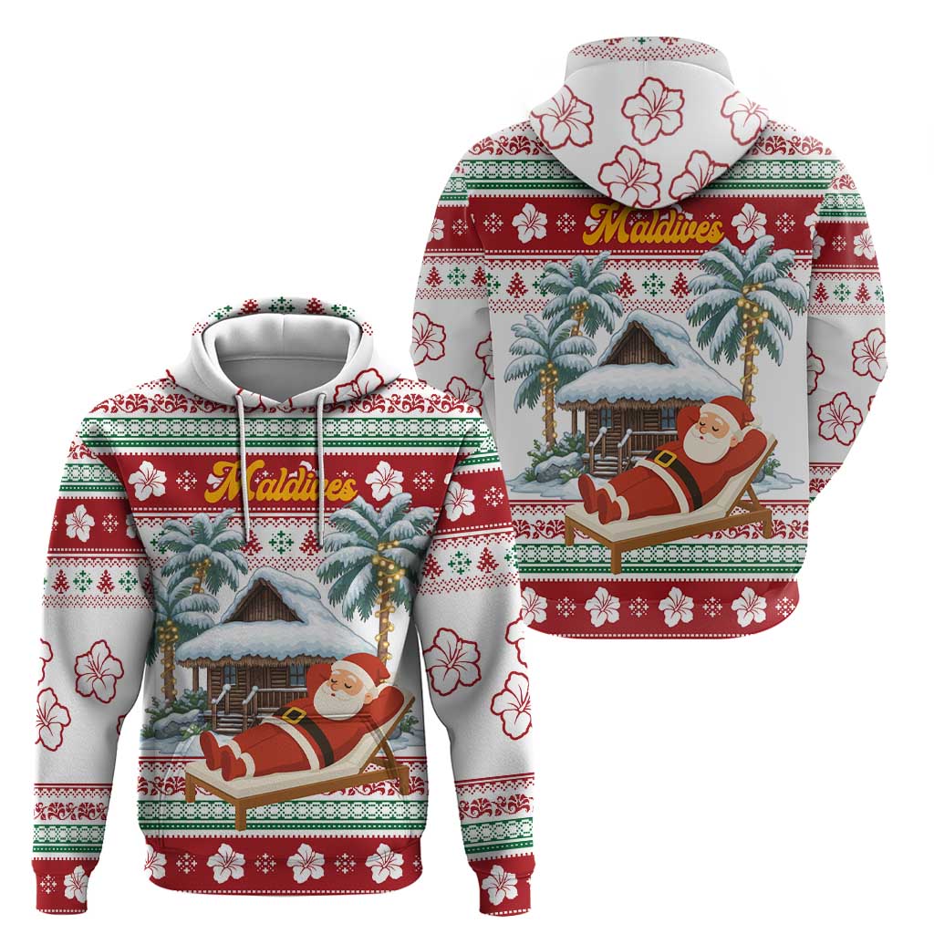 Maldives Christmas Zip Hoodie with Santa Claus Hammock Palm Trees and Tropical - Wonder Print Shop