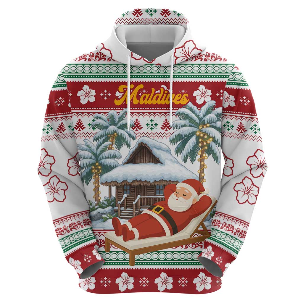 Maldives Christmas Zip Hoodie with Santa Claus Hammock Palm Trees and Tropical - Wonder Print Shop
