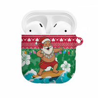 Maldives Christmas AirPods Case with Surfing Santa Claus Tropical Flowers and Holiday Wave - Wonder Print Shop