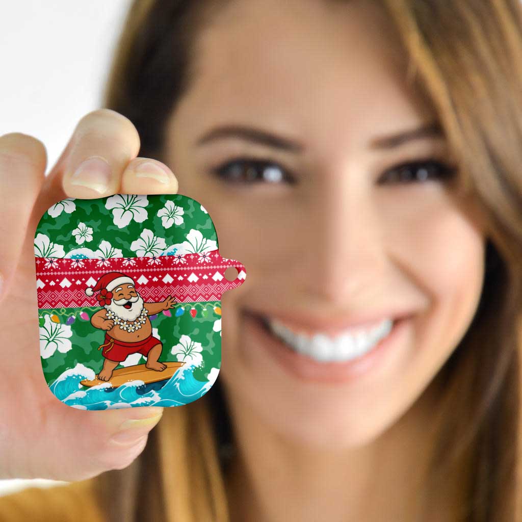 Maldives Christmas AirPods Case with Surfing Santa Claus Tropical Flowers and Holiday Wave - Wonder Print Shop