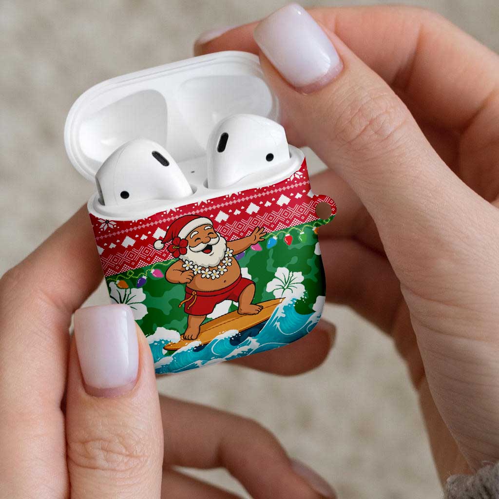 Maldives Christmas AirPods Case with Surfing Santa Claus Tropical Flowers and Holiday Wave - Wonder Print Shop