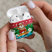 Maldives Christmas AirPods Case with Surfing Santa Claus Tropical Flowers and Holiday Wave - Wonder Print Shop