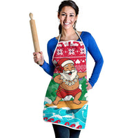 Maldives Christmas Apron with Surfing Santa Claus Tropical Flowers and Holiday Wave - Wonder Print Shop