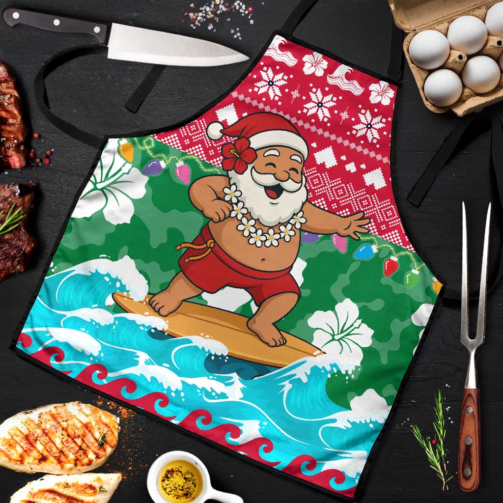 Maldives Christmas Apron with Surfing Santa Claus Tropical Flowers and Holiday Wave - Wonder Print Shop