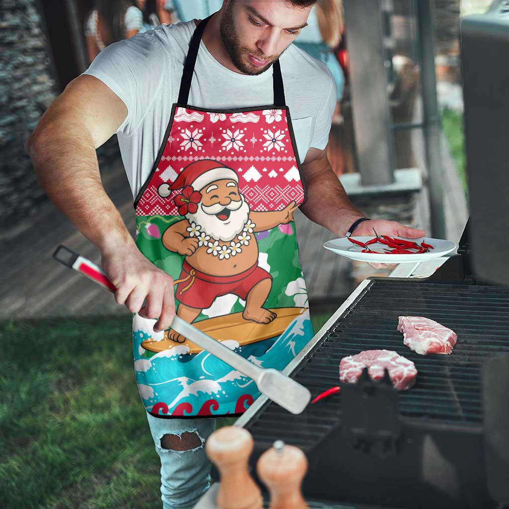 Maldives Christmas Apron with Surfing Santa Claus Tropical Flowers and Holiday Wave - Wonder Print Shop