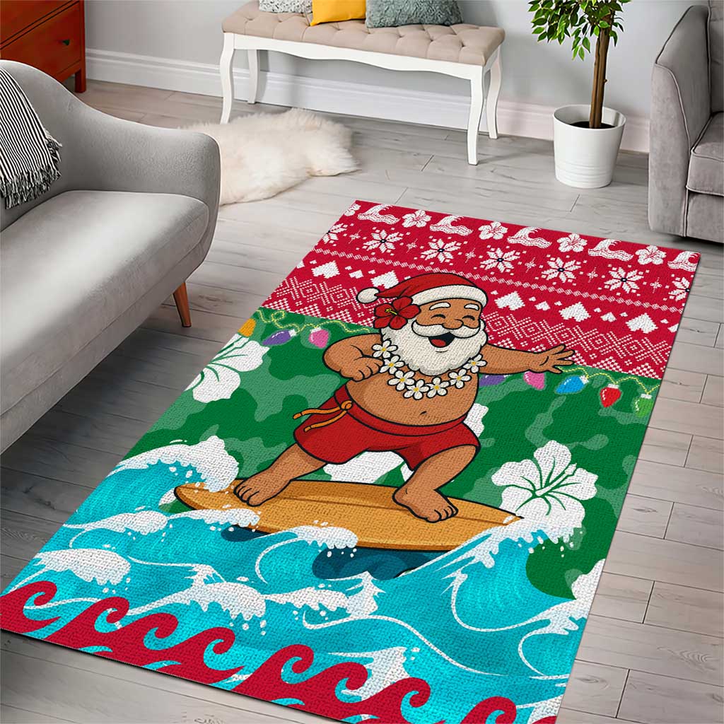 Maldives Christmas Area Rug with Surfing Santa Claus Tropical Flowers and Holiday Wave - Wonder Print Shop
