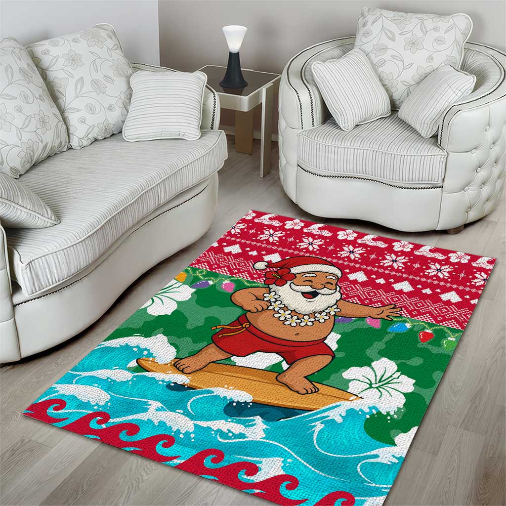 Maldives Christmas Area Rug with Surfing Santa Claus Tropical Flowers and Holiday Wave - Wonder Print Shop