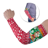 Maldives Christmas Arm Sleeves with Surfing Santa Claus Tropical Flowers and Holiday Wave - Wonder Print Shop