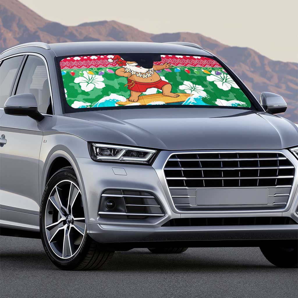 Maldives Christmas Auto Sun Shade with Surfing Santa Claus Tropical Flowers and Holiday Wave - Wonder Print Shop