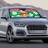 Maldives Christmas Auto Sun Shade with Surfing Santa Claus Tropical Flowers and Holiday Wave - Wonder Print Shop